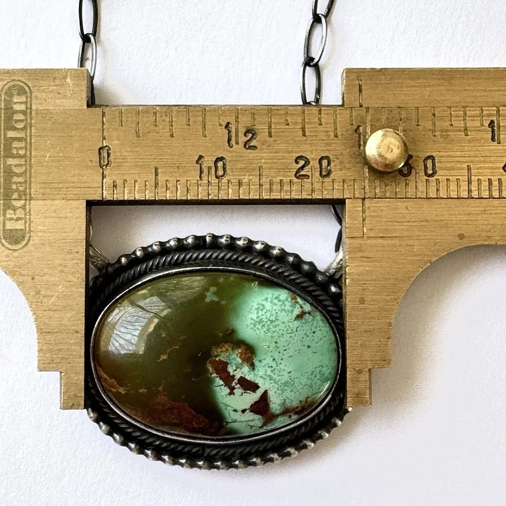 Navajo Royston Turquoise Bar Necklace 14in-20 Adjustable Sterling‎ Signed Skeets